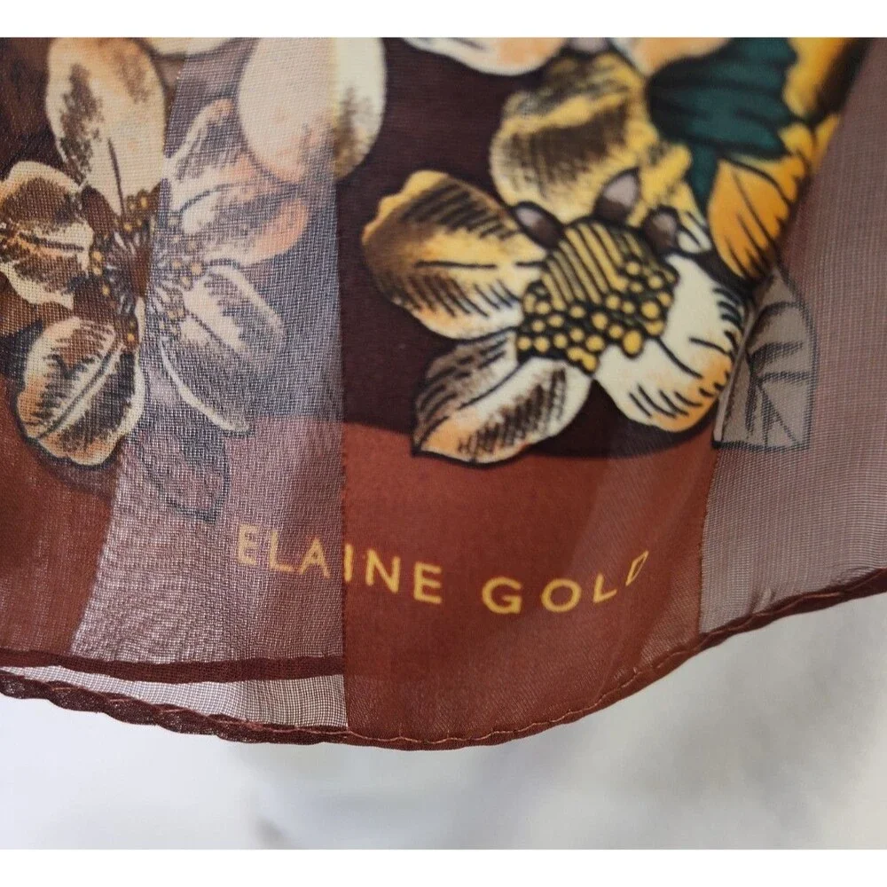 Elaine Gold Brown Floral Sheer Roses Long Vintage Chic 52